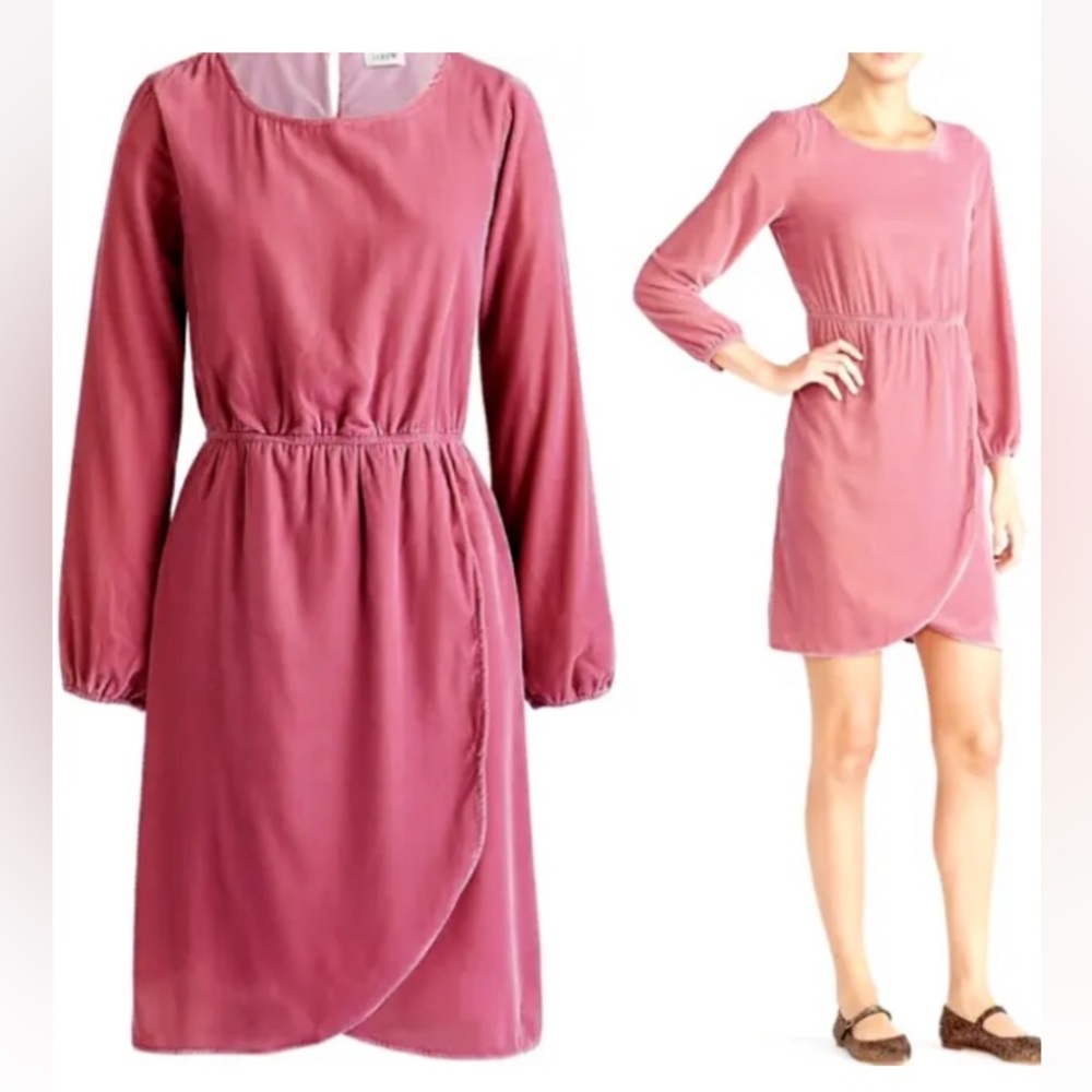 J Crew Blush Pink Velvet Tulip Hem Dress Womens size 12 NWT